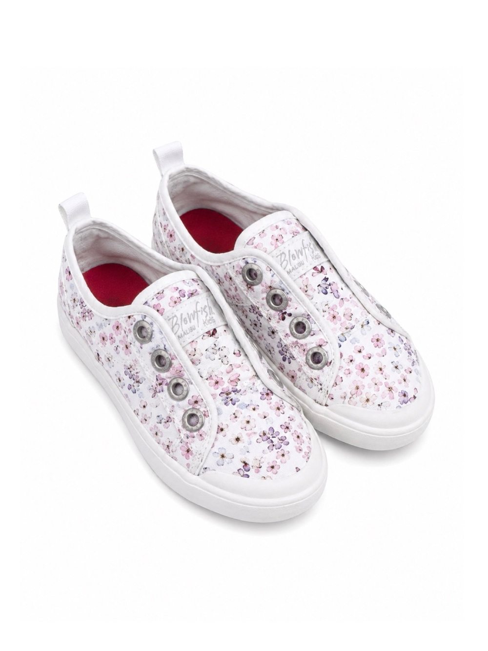 Blowfish Kids White Floral Slip-On Sneakers with Pink & Purple Accents